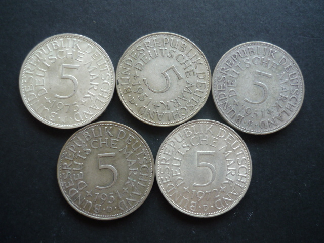  MÜNZEN:LOT 5 X 5 MARK BRD!   