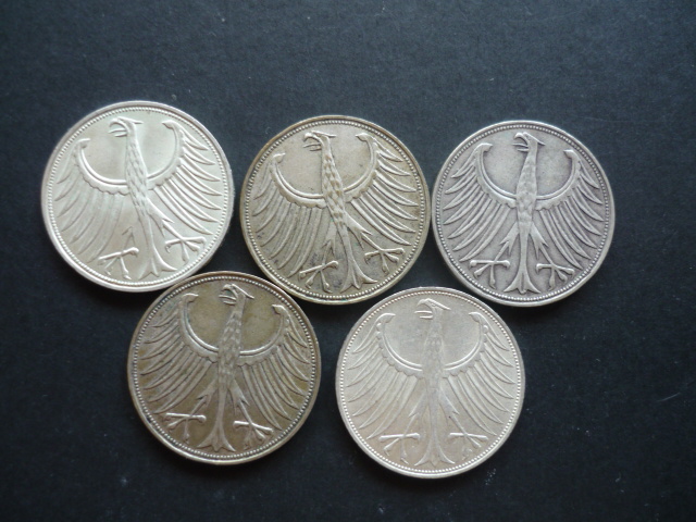  MÜNZEN:LOT 5 X 5 MARK BRD!   