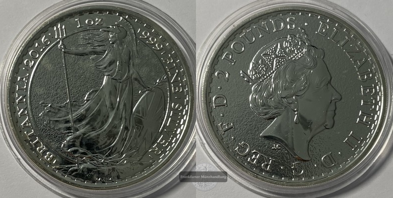  Großbritannien  2 Pfund 2016  Britannia  FM-Frankfurt KM#1508 Feinsilber: 31,1g   