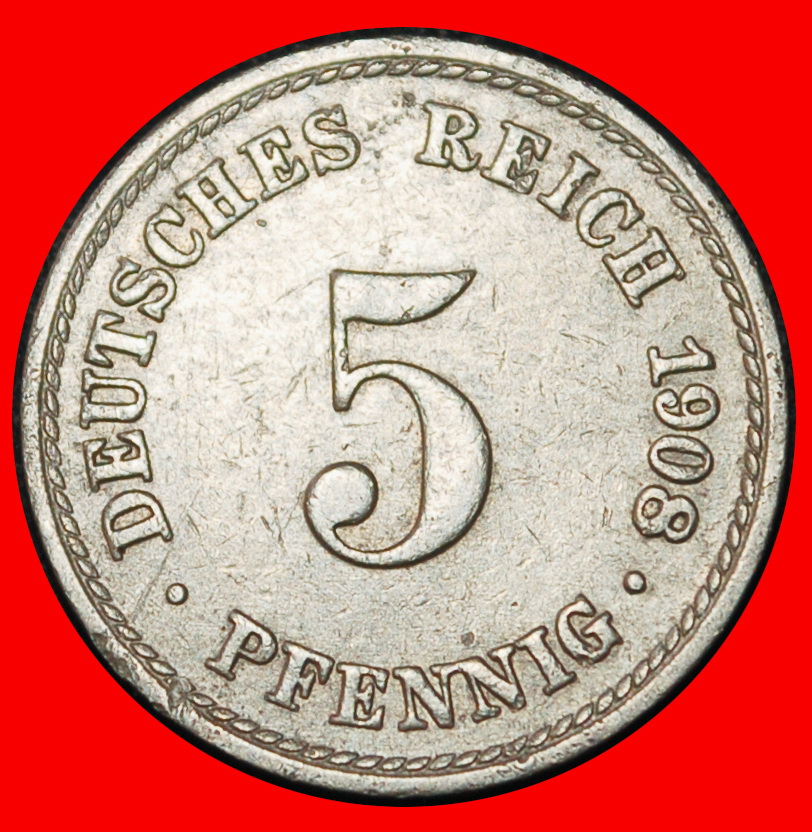  Ⰶ EAGLE (1890-1915):GERMANY★5 PFENNIGS 1908A! WILLIAM II (1888-1918) PRUSSIA★LOW START ★ NO RESERVE!   