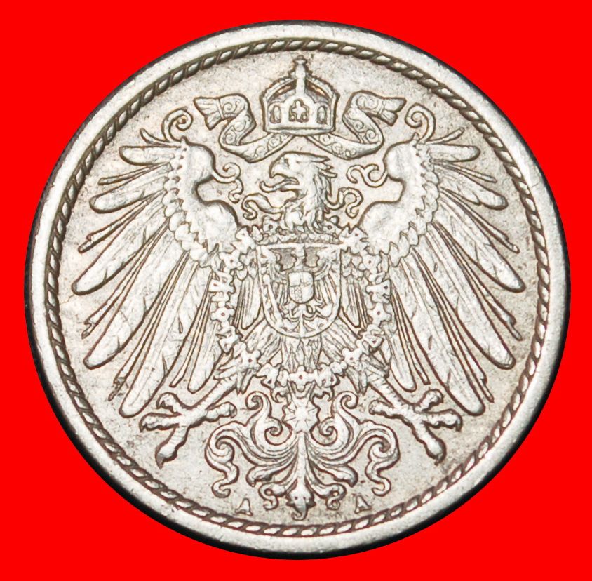  Ⰶ EAGLE (1890-1915):GERMANY★5 PFENNIGS 1908A! WILLIAM II (1888-1918) PRUSSIA★LOW START ★ NO RESERVE!   
