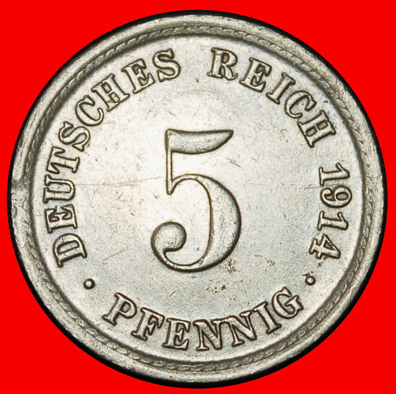  Ⰶ EAGLE (1890-1915):GERMANY★5 PFENNIGS 1914A! WILLIAM II (1888-1918) PRUSSIA★LOW START ★ NO RESERVE!   