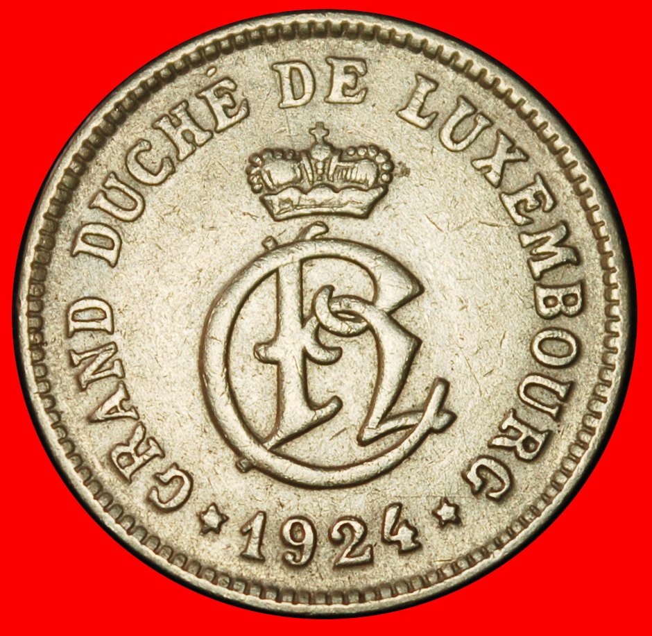 Ⰶ BELGIUM: LUXEMBOURG ★10 CENTIMES 1924DEFORMED STARS! CHARLOTTE (1919-1964)★LOW START ★ NO RESERVE!