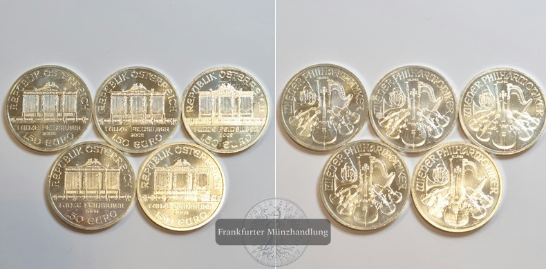  Österreich 1,50 Euro Wiener Philharmoniker 2009 5 Münzen LOT FM-Frankfurt  Feinsilber: 155,36g   