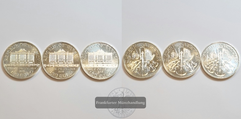  Österreich 1,50 Euro Wiener Philharmoniker 2018 3 Münzen LOT FM-Frankfurt Feinsilber: 93,22g   
