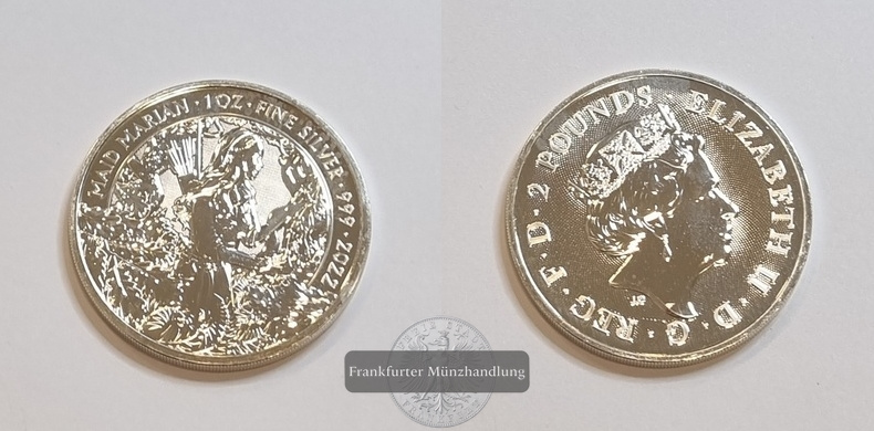  Großbritannien, 2 Pounds 2022 Maid Marian FM-Frankfurt KM#2183 Feinsilber: 31,1g   