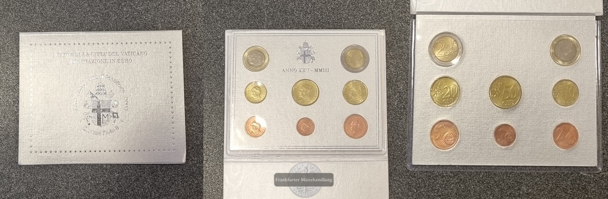 Vatikan Euro-Kursmünzensatz 2003 Pontifakt von Papst Johannes Paul II (8 Münzen) FM-Frankfurt   