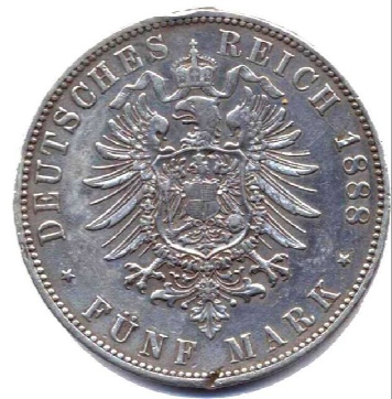  5 MARK Preußen 1888 JÄGER 99 SS   