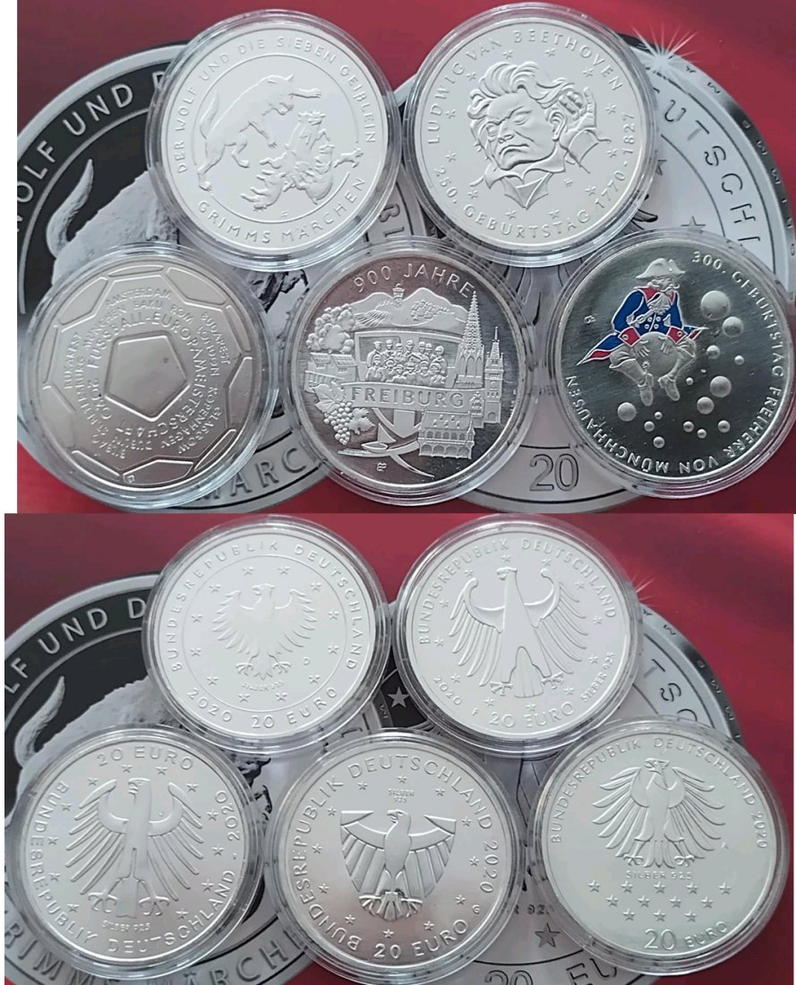  Deutschland 20 Euro Gedenkmünzensatz 2020 stempelglanz - Nur Silber!   