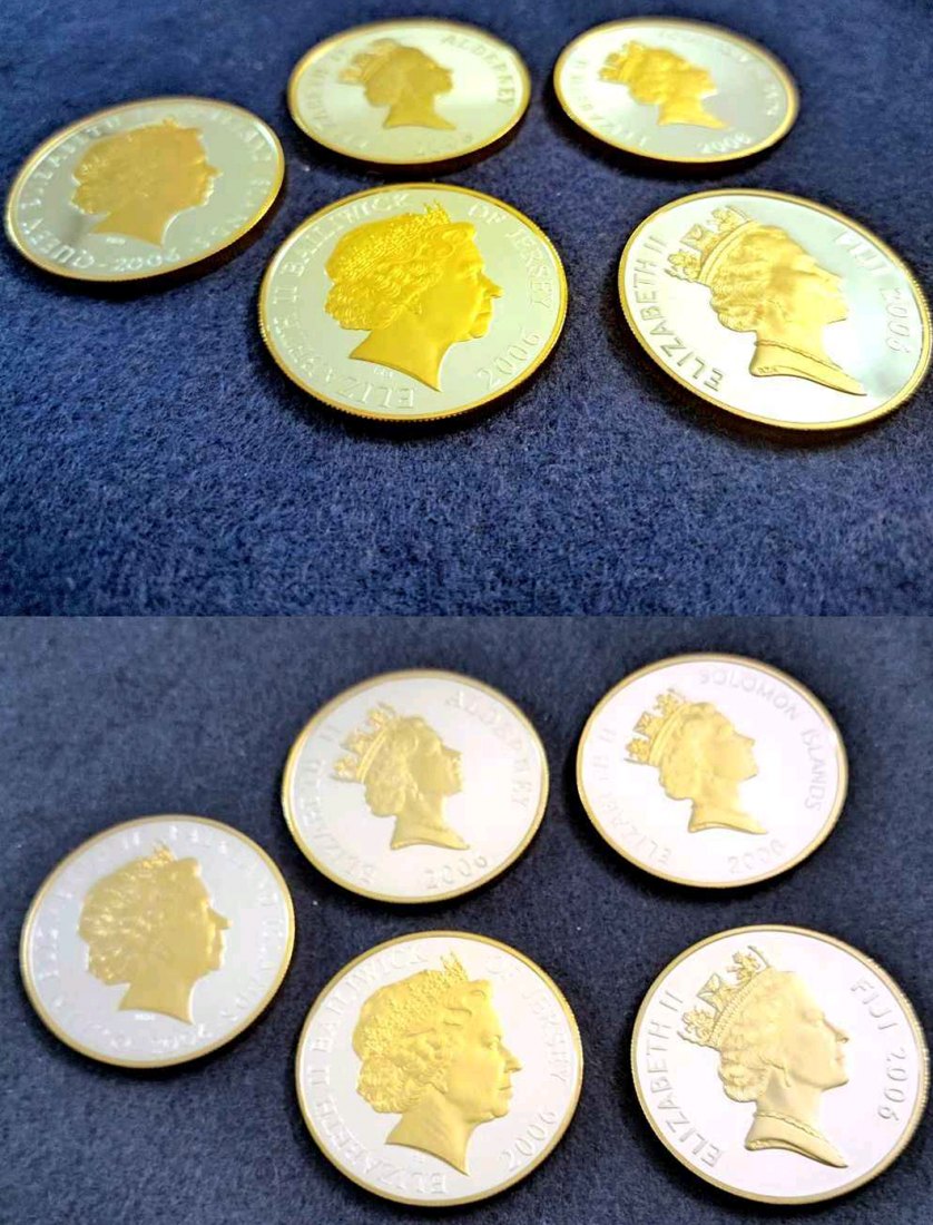  Numismatisches Schmankerl: 5 Silber-Gedenkmünzen zum 80. Geburtstag der Queen 2006 polierte Platte   