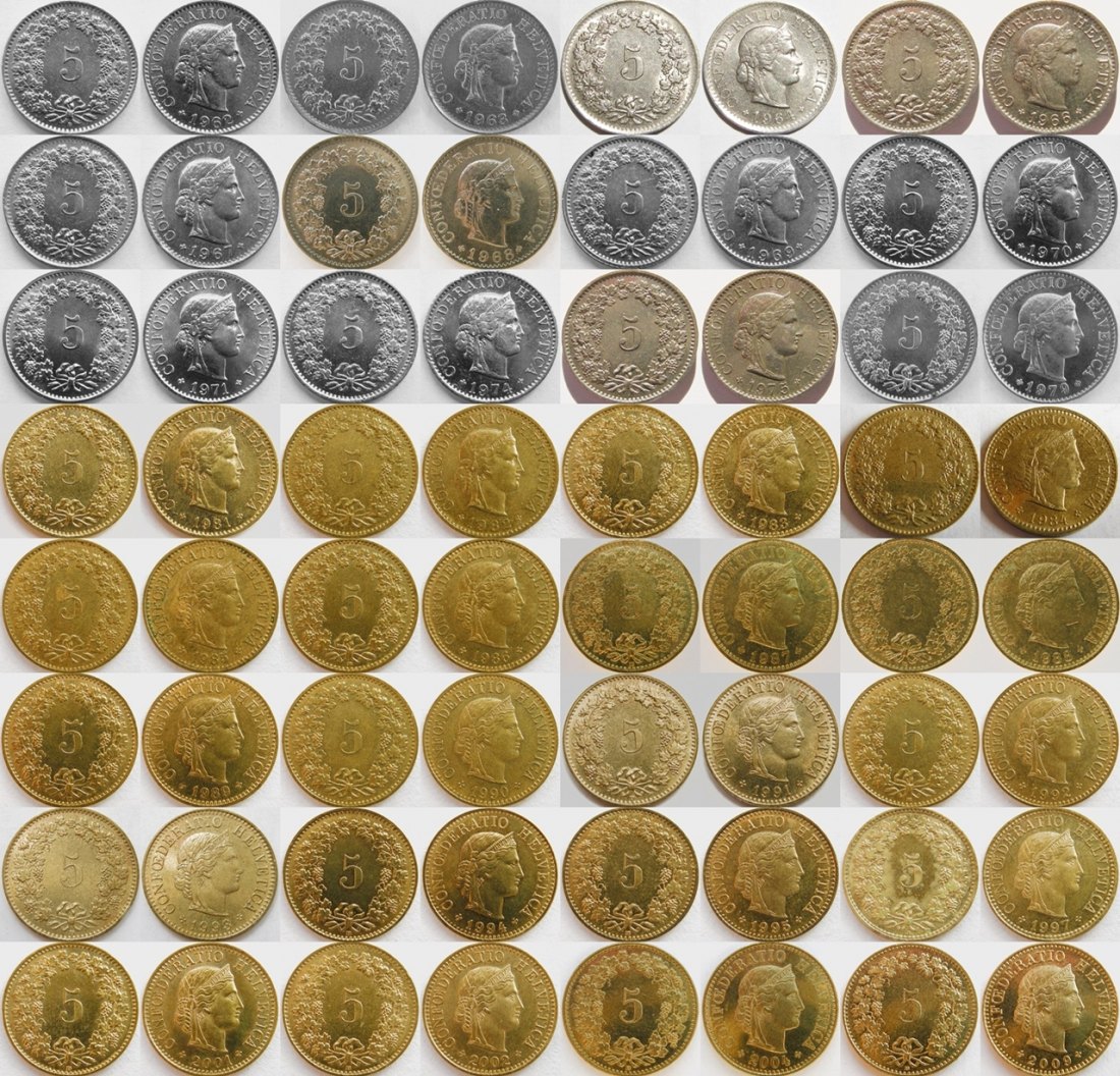  Schweiz 5 Rappen 1962-2009, 32 Stück   