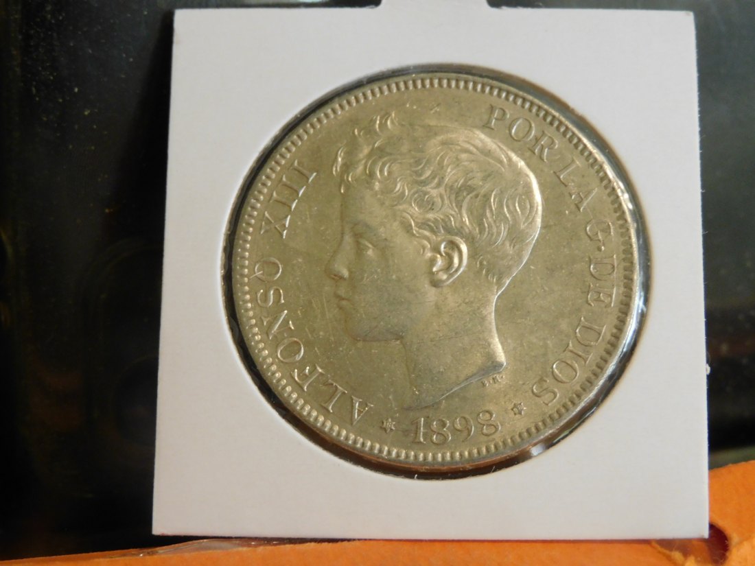 SPAIN 5 PESETAS 1898.GRADE-PLEASE SEE PHOTOS.