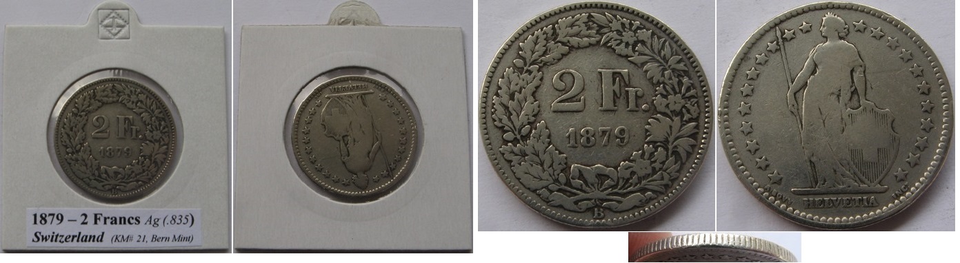  1879, Switzerland, 2 Francs, B, silver coin   