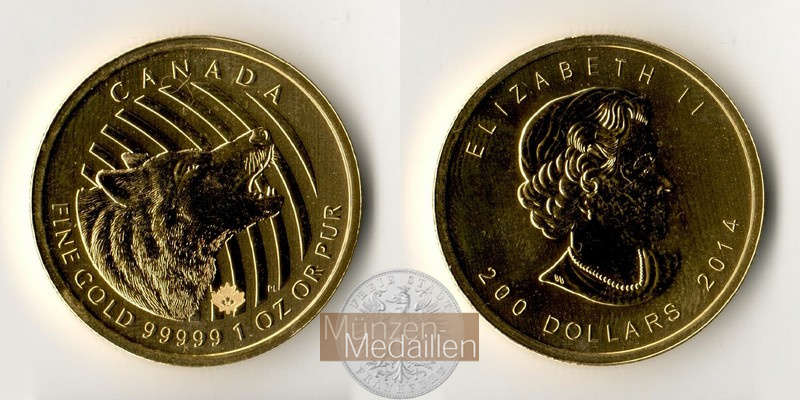 Kanada  200 Dollar MM-Frankfurt Feingold: 31,1g Wolf 2014 
