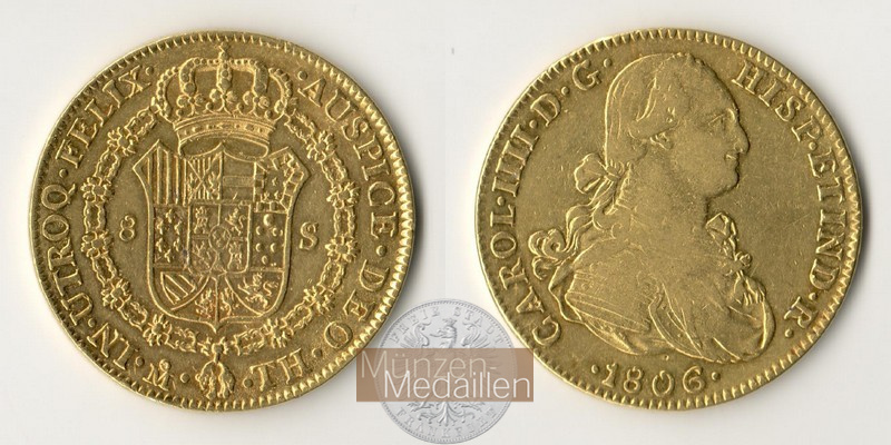 Chile, Karl IV 1788-1808, MM-Frankfurt  Feingold: 24,36g 8 Escudos 1806 FJ 