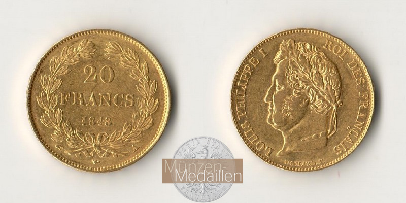  Republik Frankreich, 20 Francs 1849 A (1848-1849) MM-Frankfurt KM#757 Feingold: 5,81g   