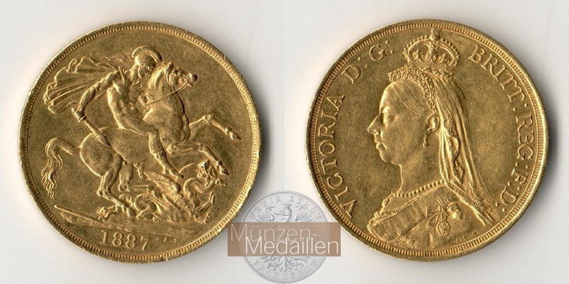 Grossbritannien MM-Frankfurt Feingewicht: 14,64g Gold 2 Sovereign 1887 Jubilee 
