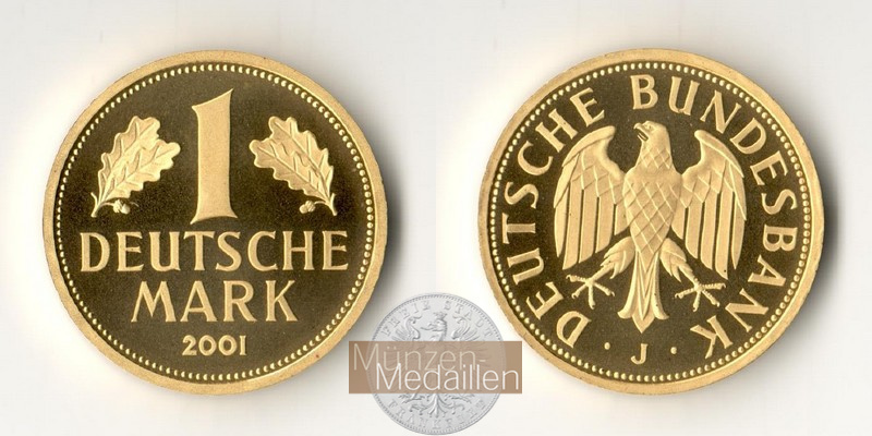 BRD  1 Mark  2001 J MM-Frankfurt Feingold: 12g Goldene Abschiedsprägung der Deutschen Bundesbank 