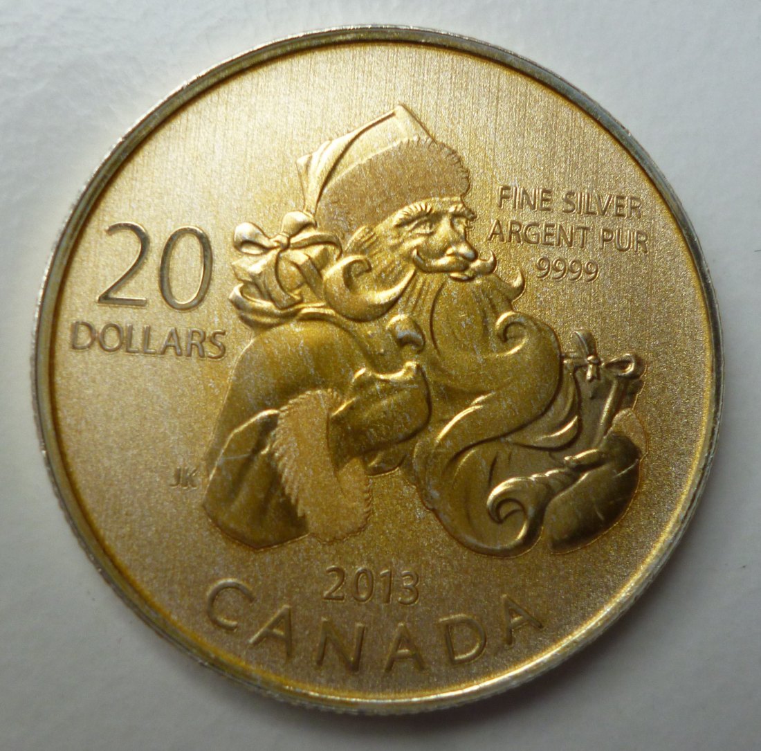 Kanada 20 Dollars 2013 Weihnachtsmann Silber vergoldet