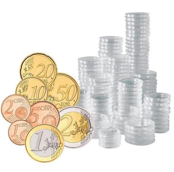  5 Sätze 40 Münukapseln für 5x Euro-Sätze 1 Cent - 2 Euro Acryl klar randlos NEU   