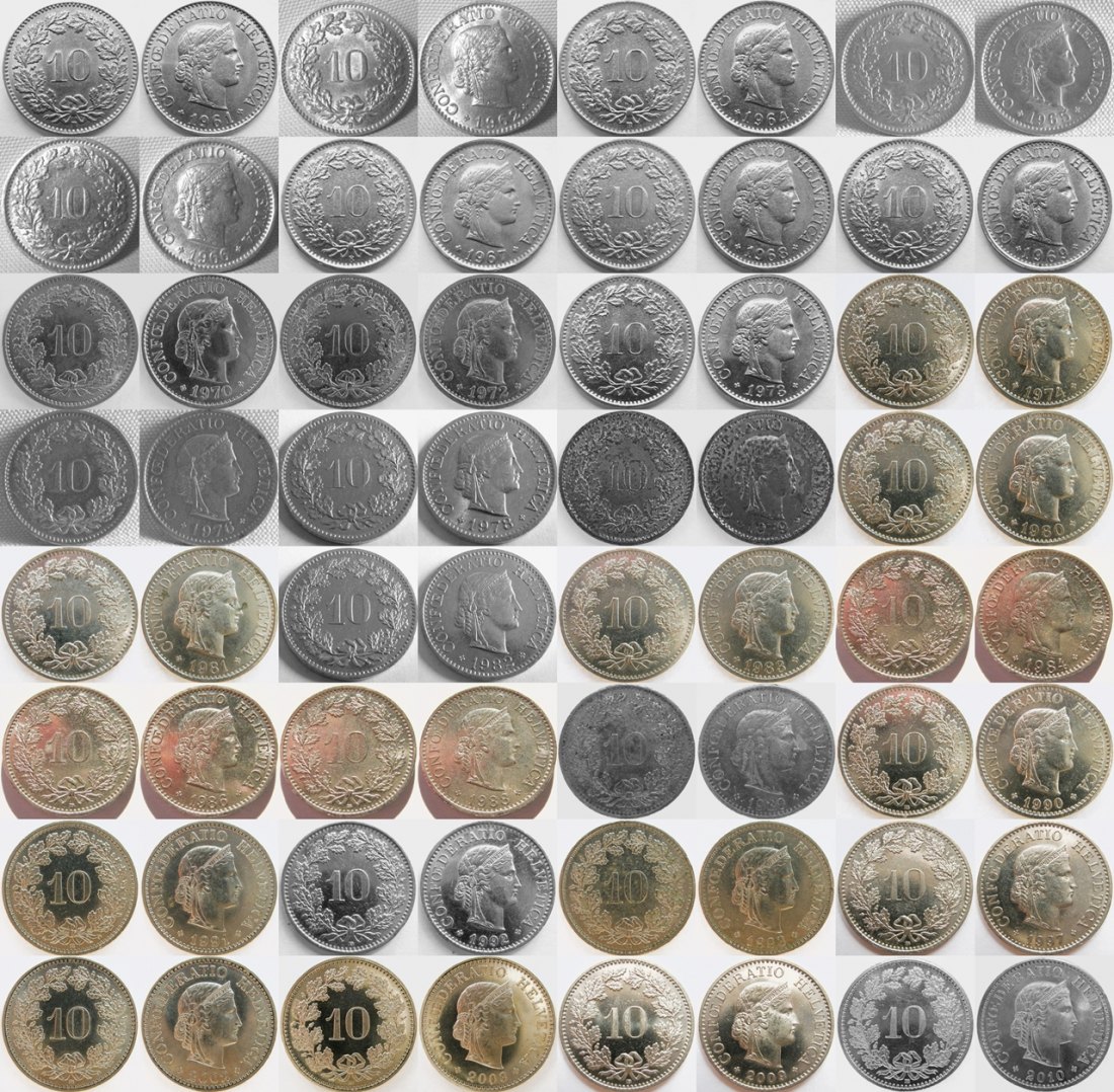  Schweiz 10 Rappen 1961-2010, 32 Stück   