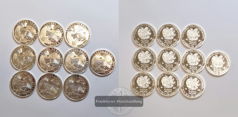  Armenien 500 Dram 2021 Noah's Ark 10 Münzen LOT FM-Frankfurt KM#196 Feinsilber: 310,8g   