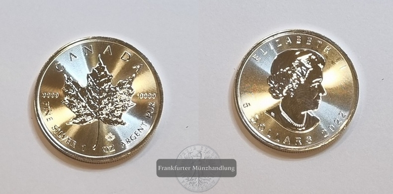  Kanada 5 Dollars 2022 Maple Leaf FM-Frankfurt Feinsilber: 31,1g   