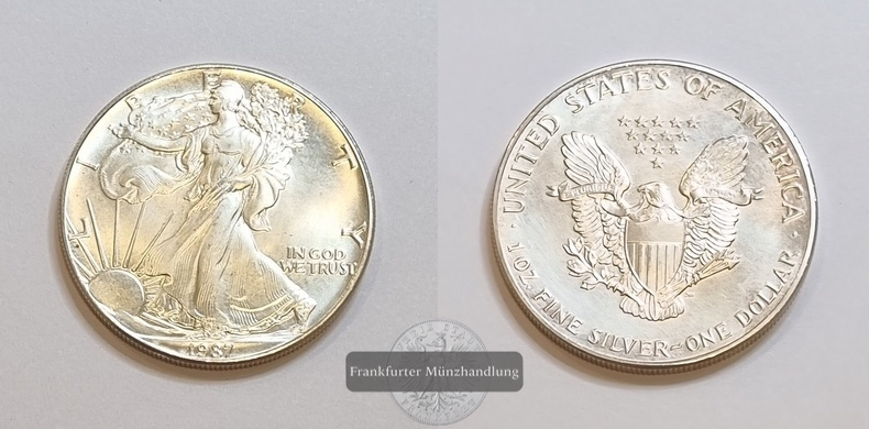  USA  1 Dollar 1987 American Eagle  FM-Frankfurt KM#273 Feinsilber: 31,1g   