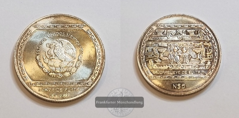  Mexiko 5 Neue Pesos 1993 FM-Frankfurt Feinsilber: 31,1g   
