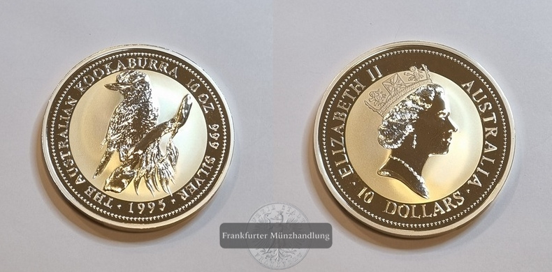  Australien 10 Dollar 1995 Kookaburra  FM-Frankfurt   Feinsilber: 311g   