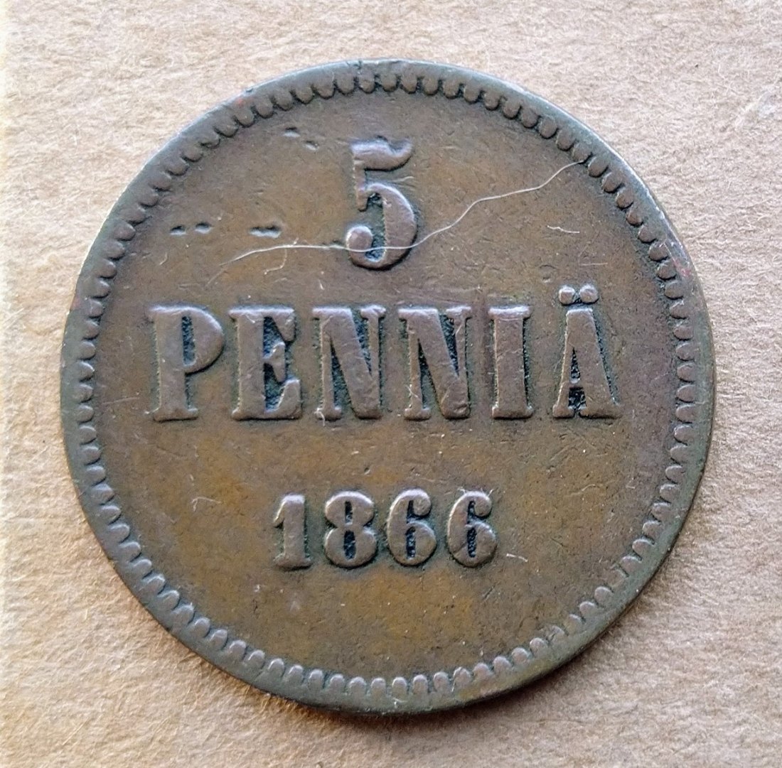 Finnland 5 Pennia 1866 AII