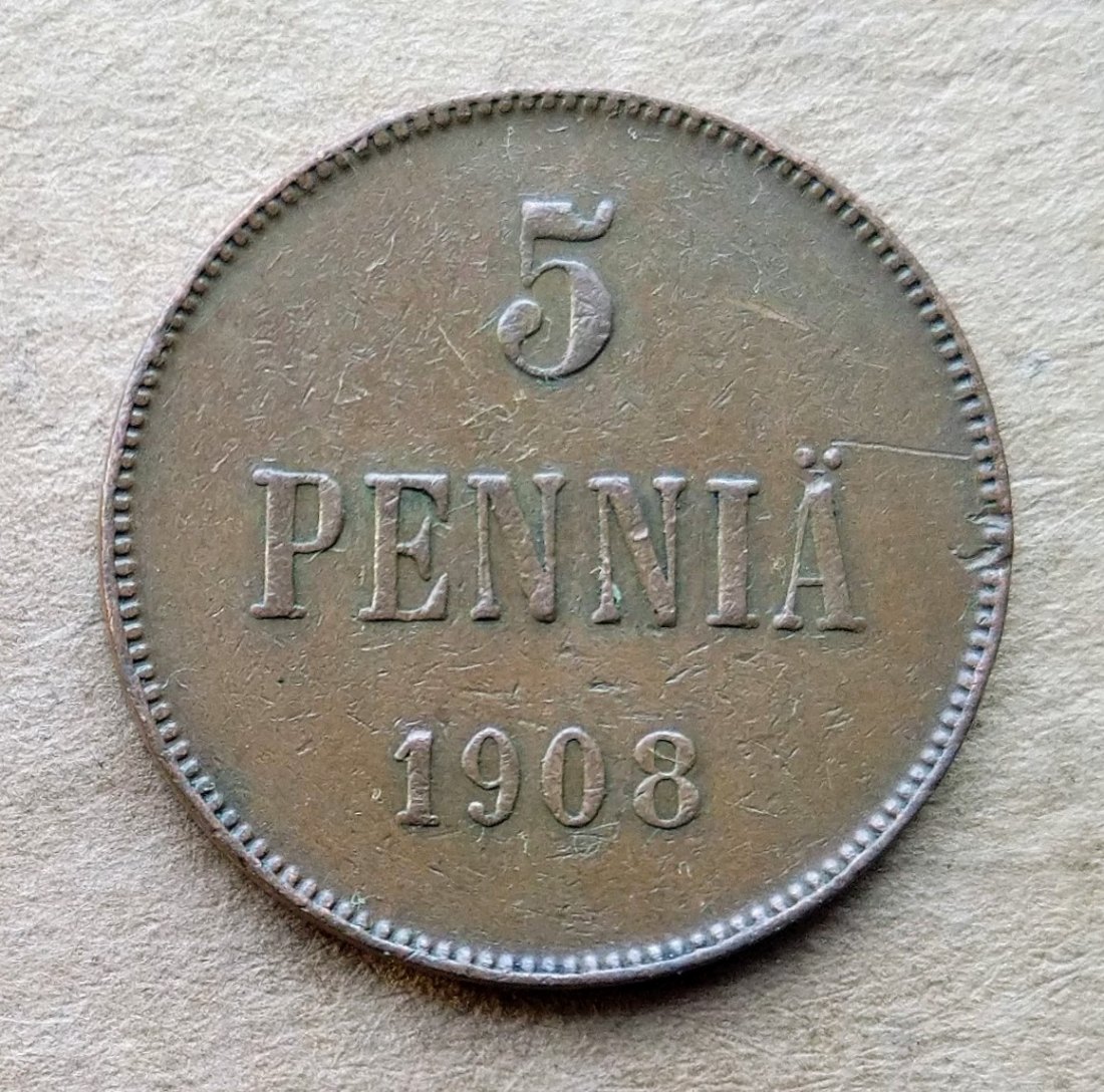 Finnland 5 Pennia 1908 NII
