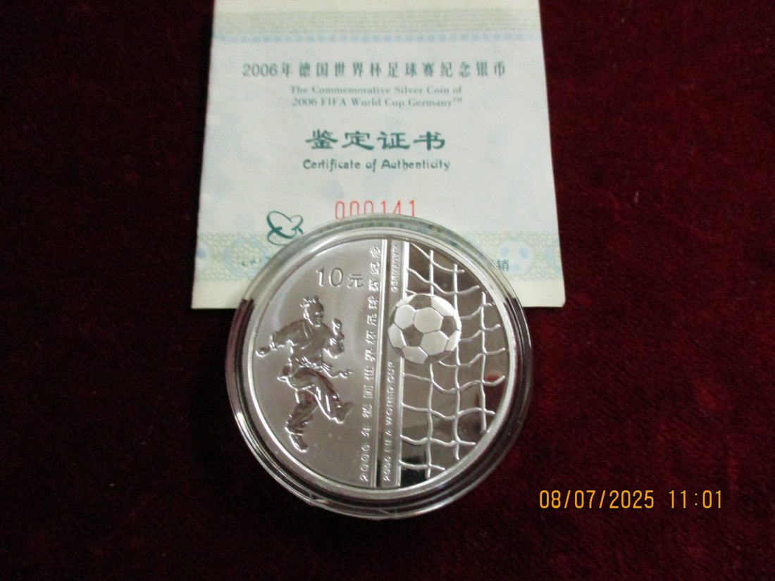  Münze 10 Yuan China FIFA World Cup Germany 31,1g /7   