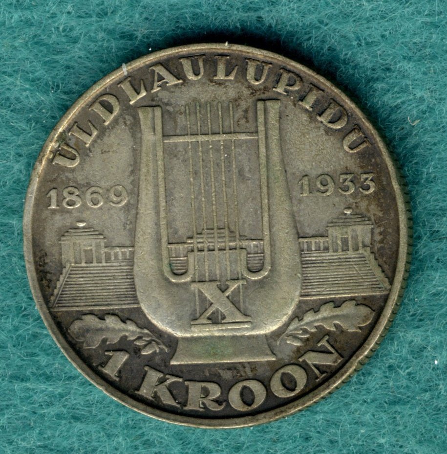  Estland - 1 Kroon 1933 - 10. Sängerfest - Silber   