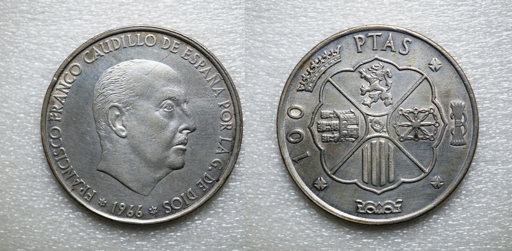  Spanien, 100 Pesetas 1966, Silber   