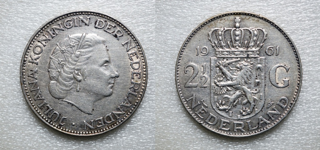  Niederlande, 2 1/2 Gulden 1961, Silber   