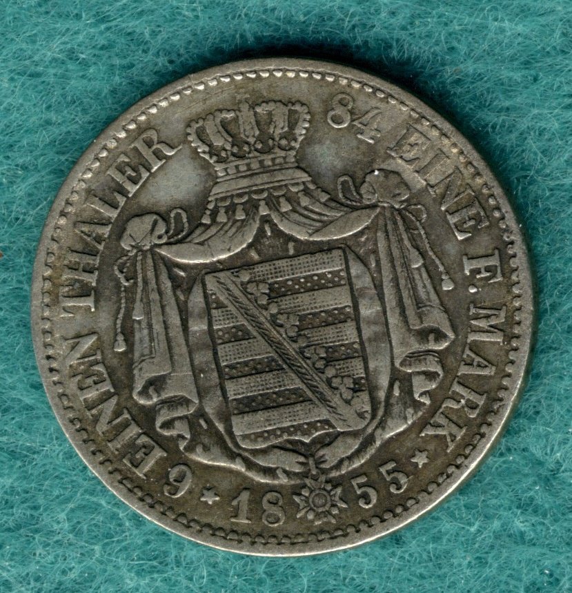  Sachsen - Johann (1854-1873) - 1/6 Thaler 1855 F   