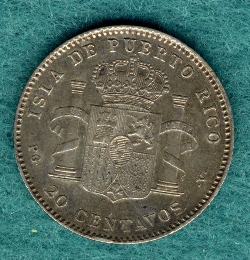  Puerto Rico - 20 Centavos 1895 - Alfons XIII. - selten !!   