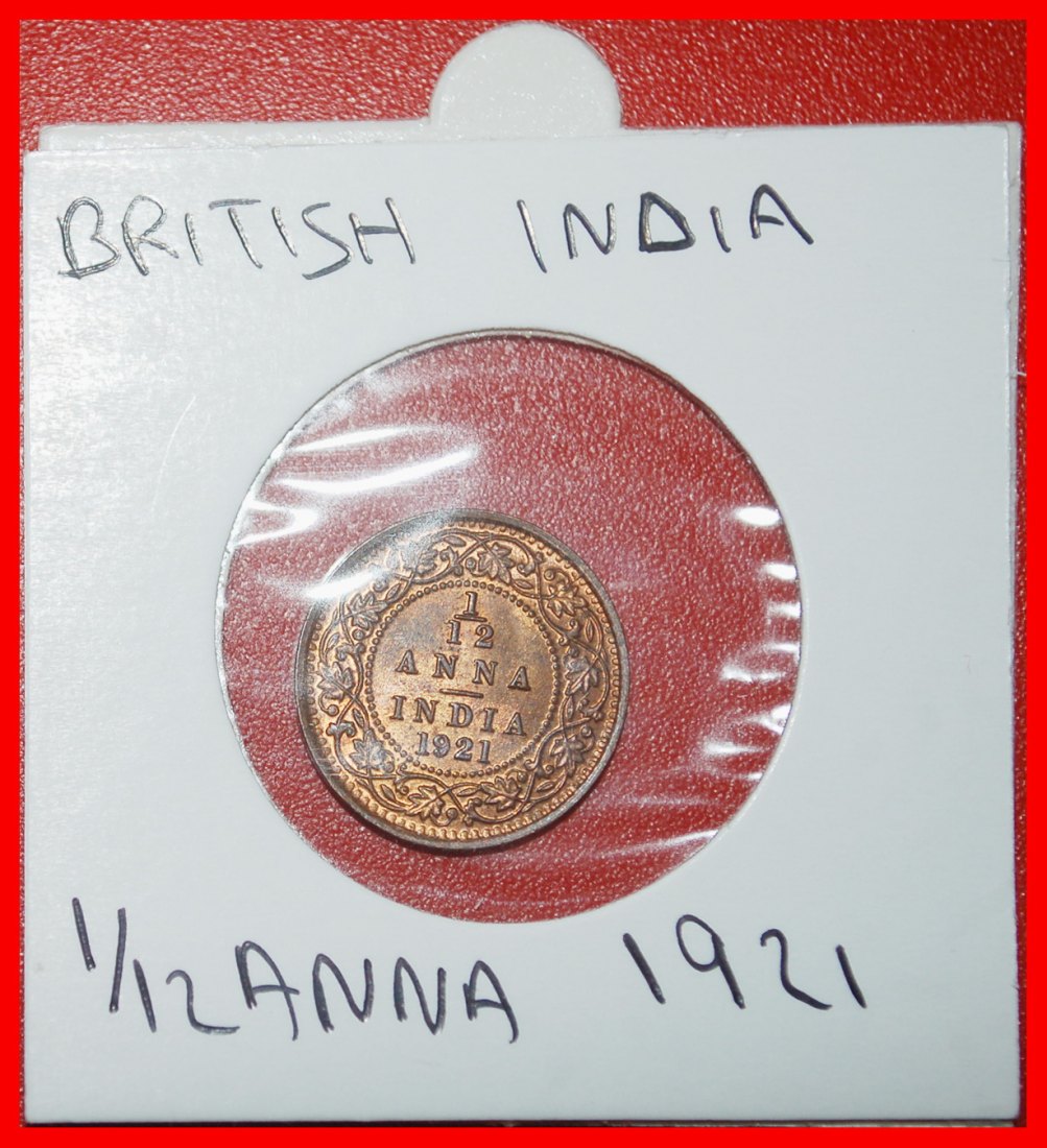 Ⰶ ELEPHANT (1912-1936): INDIA ★ 1/12 ANNA 1921! GEORGE V (1911-1936) UNC ★LOW START ★ NO RESERVE!