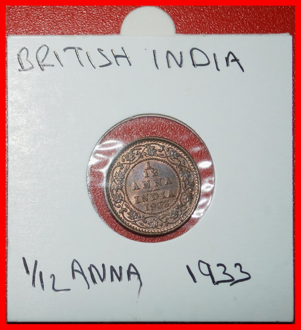 Ⰶ ELEPHANT (1912-1936): INDIA ★ 1/12 ANNA 1933! GEORGE V (1911-1936) UNC ★LOW START ★ NO RESERVE!