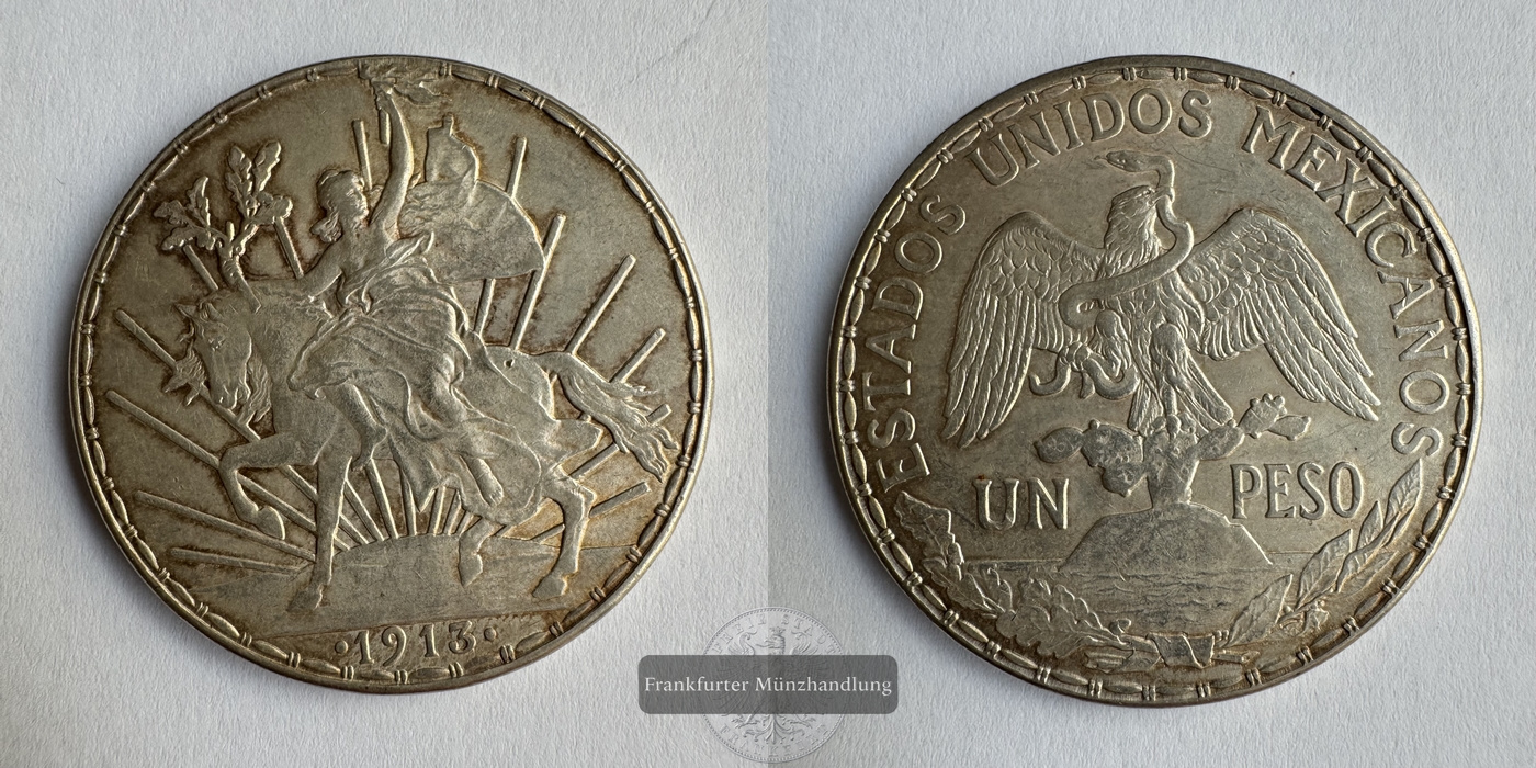  Mexiko  1 Peso  1913 (1910-14) Caballito FM-Frankfurt KM#453 Feinsilber: 24,44g   