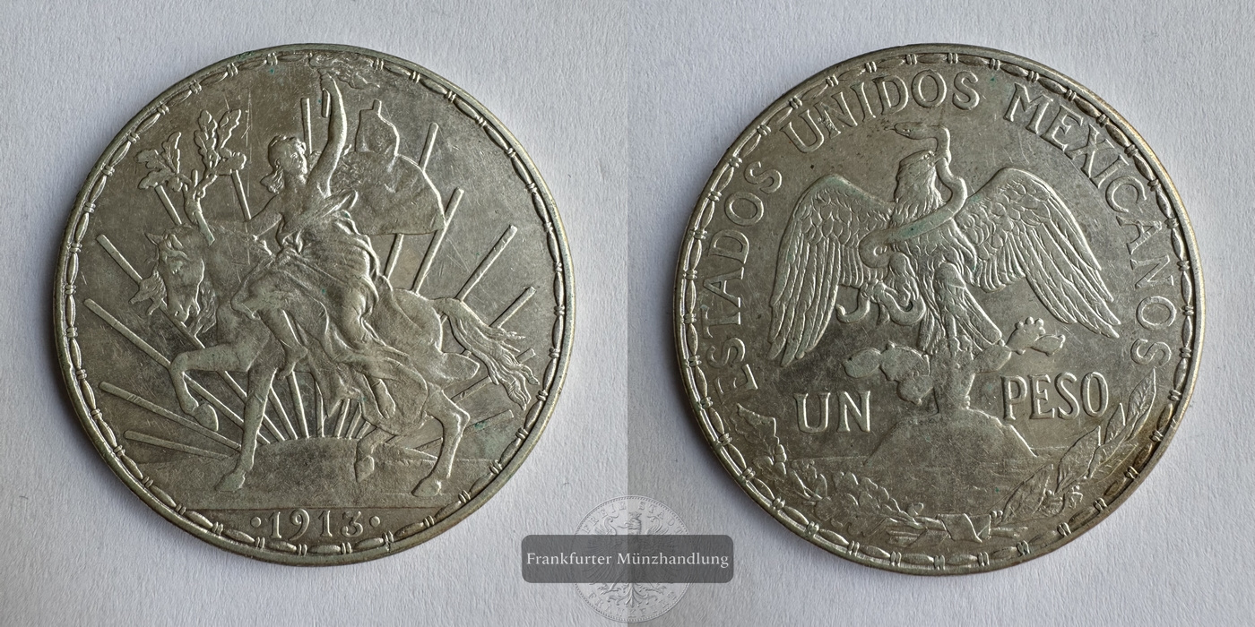 Mexiko  1 Peso  1913 (1910-14) Caballito FM-Frankfurt KM#453 Feinsilber: 24,44g   