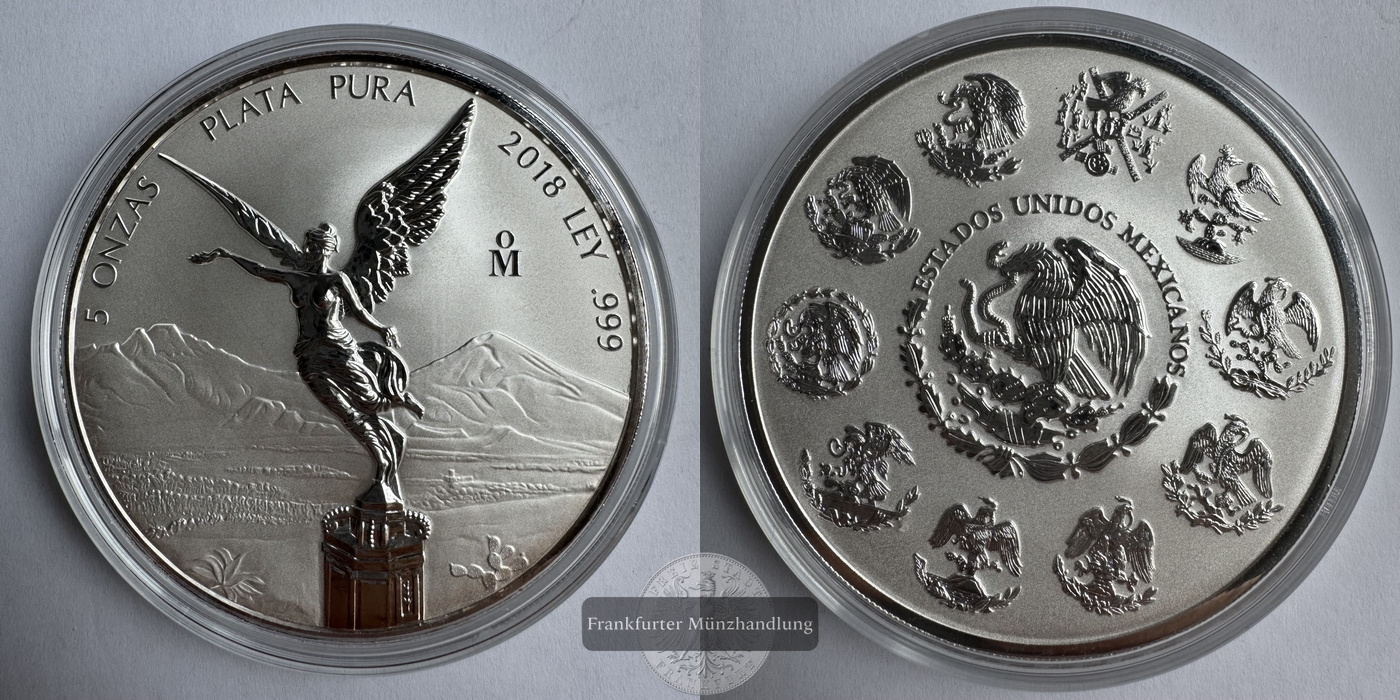  Mexiko 5 Onzas 2018 Libertad Reverse Proof FM-Frankfurt Feinsilber: 155,5g   