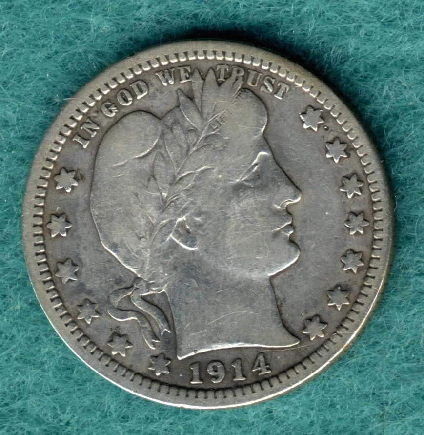  USA - 1/4 Dollar 1914 - Barber Type - Silber   
