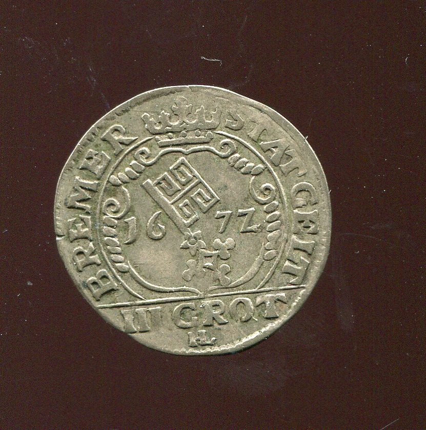 Stadt Bremen 3 Grote Münze von 1672