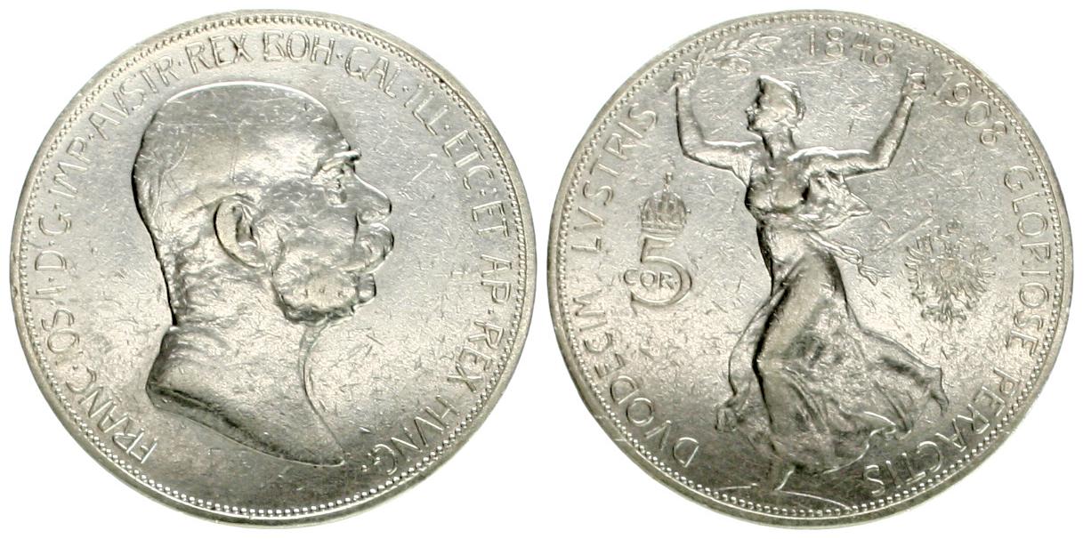  Österreich/Haus Habsburg: Franz Josef, 5 Kronen 1908, Silber, näheres unten!   