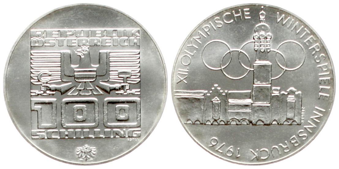  Österreich: 100 Schilling 1976, Winterolympiade Innsbruck, 23,93 gr. 640er Silber   