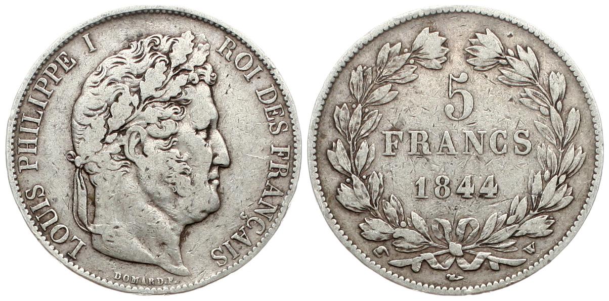  Frankreich: 5 Franc 1844 W, Louis Philippe I., siehe unten!   