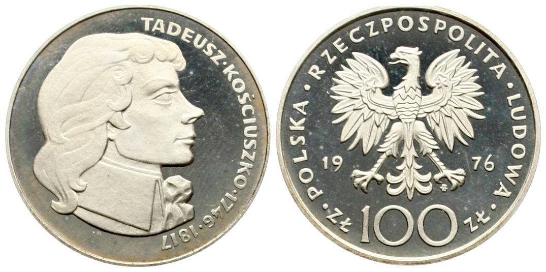  Polen: 100 Zlotych 1976, auf Tadeusz Koscciuszko, in Originalkapsel! pp   