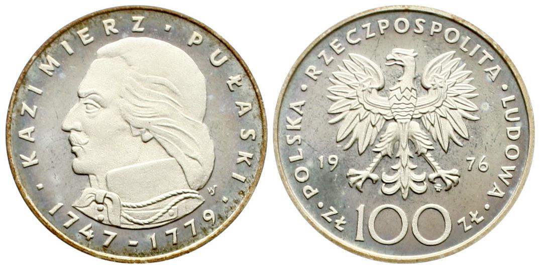  Polen: 100 Zlotych 1976, Auf Kazimierz Pulaski, in Originalkapsel! pp   